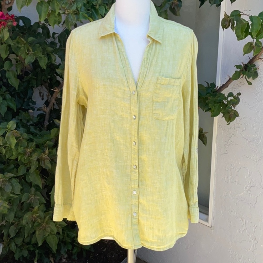 C&C California Linen yellow-green Long Sleeve Button Down Shirt